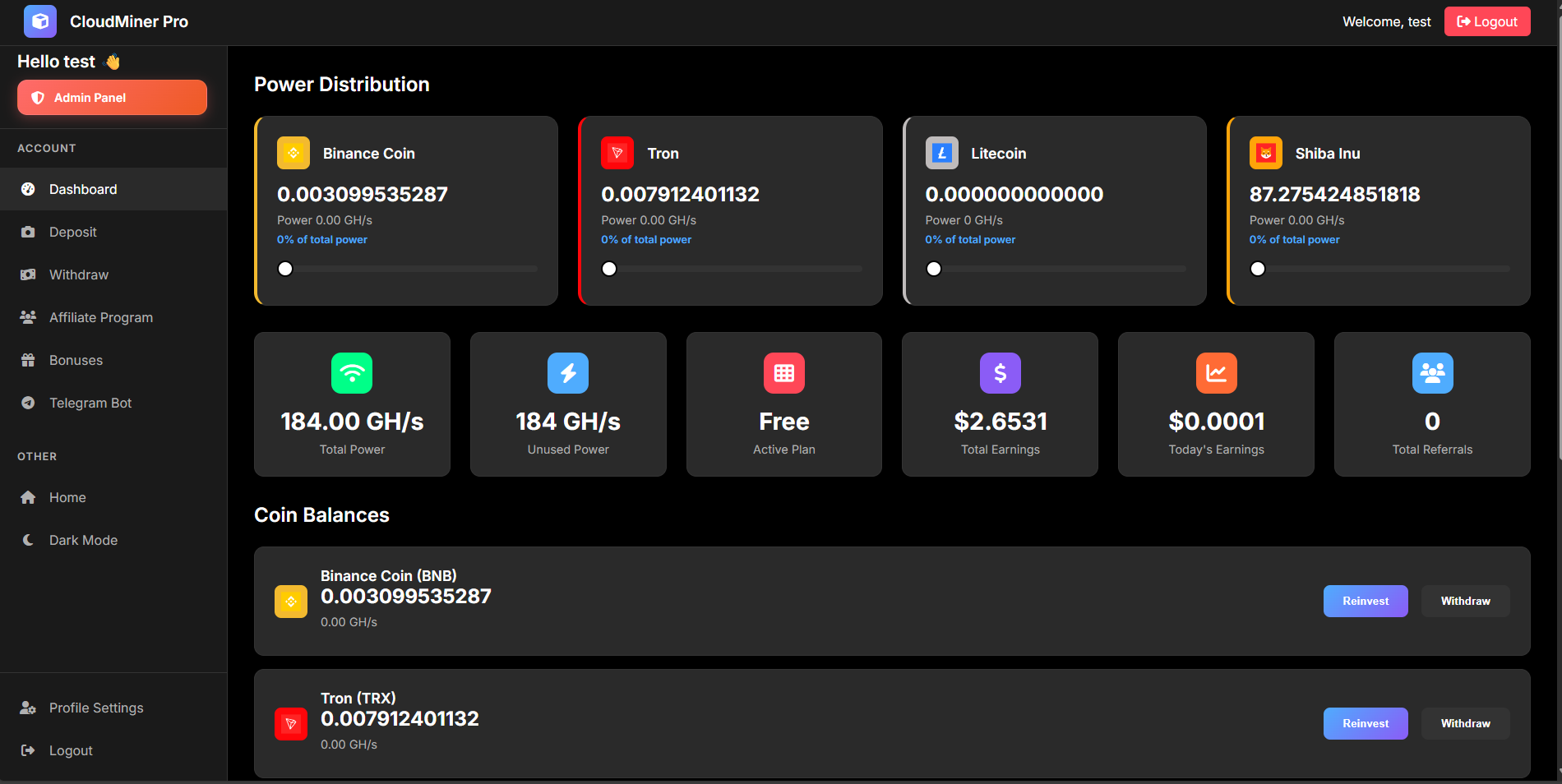 Dashboard Screenshot